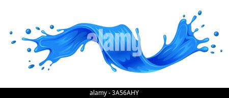 Realistico spruzzi d'acqua blu liquida isolati su sfondo bianco. Agitare con gocce. Illustrazione vettoriale Illustrazione Vettoriale