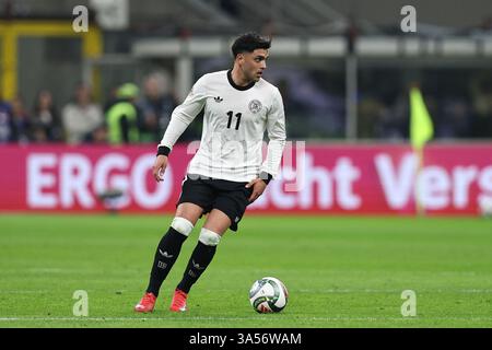 Nadiem Amiri (Germania) ; durante la partita di UEFA Nations League 2025 tra Italia 1-2 Germania allo Stadio Giuseppe Meazza il 20 marzo 2025 a Milano. Crediti: Michele Finessi/AFLO/Alamy Live News Foto Stock