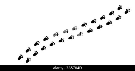 Le impronte conigliette creano un sentiero stravagante attraverso la neve morbida e incontaminata in una tranquilla mattinata d'inverno in una tranquilla radura della foresta Illustrazione Vettoriale