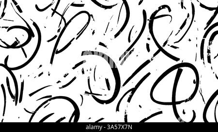 Un motivo astratto dinamico con tratti di pennello nero su sfondo bianco, che creano un senso di movimento ed energia. Illustrazione Vettoriale