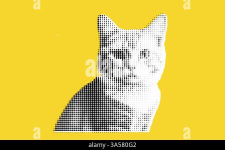 Illustrazione gatto stilizzata con motivo mezzitoni Illustrazione Vettoriale