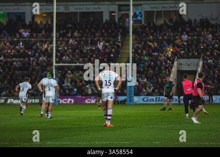 Freddie Steward durante la partita della Gallagher Premiership Northampton Saints vs Leicester Tigers al Cinch Stadium di Franklin's Gardens, Northampton, Regno Unito, 21 marzo 2025 (foto di Craig Evans/News Images) Foto Stock