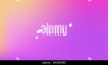 Sfondo aura con un effetto caldo. Rivestimento rumoroso con punti e graffi. Sfondo vettoriale luminoso alla moda. Viola, giallo e rosa Illustrazione Vettoriale