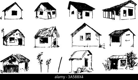 Collezione di disegni della casa disegnati a mano Illustrazione Vettoriale