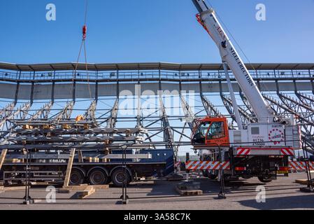 Costruzione dei posti a sedere per il Royal Military Tattoo, Castello di Edimburgo, Scozia Foto Stock