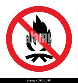 Cartello di divieto che impedisce falò e falò, ideale per indicare le aree a rischio di incendio Illustrazione Vettoriale