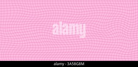Sfondo a scacchi ondulati rosa con estetica Y2K. Design a griglia senza cuciture con linee irregolari e vortici per un look rétro, trippy e carino Illustrazione Vettoriale