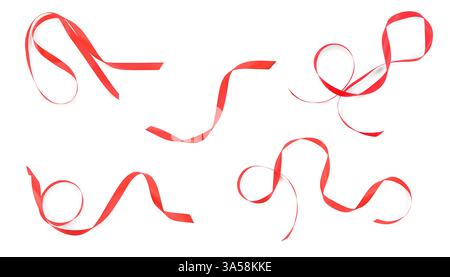 Bellissimi nastri rossi isolati su bianco, set Foto Stock
