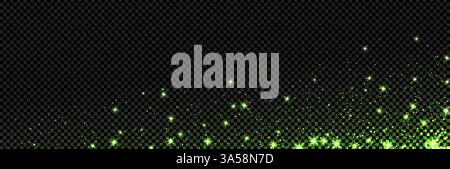 Effetto magico vettoriale della luce della lucciola verde. Il rivestimento si illumina e la polvere si sprigiona. Fai brillare i coriandoli con le stelle Illustrazione Vettoriale