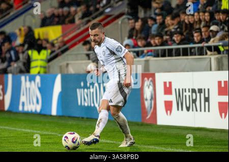 Andorra la Vella, Andorra : 2025 marzo 21 : Roberts Savalnieks della Lettonia in azione durante la partita di qualificazione europea della Coppa del mondo FIFA 2026 tra AN Foto Stock