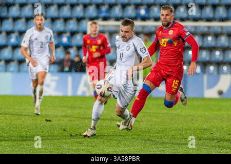 Andorra la Vella, Andorra : 2025 marzo 21 : Roberts Savalnieks della Lettonia in azione durante la partita di qualificazione europea della Coppa del mondo FIFA 2026 tra AN Foto Stock