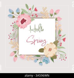 Cornice vettoriale floreale con fiori pastello e design quadrato Illustrazione Vettoriale