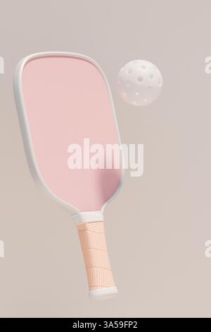 Una pagaia rosa e una palla, perfetti per una divertente partita a picnic in una giornata di sole. rendering 3d. Foto Stock