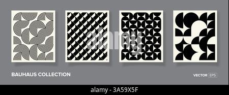 Retro bauhaus motivo geometrico vettoriale bianco e nero Design minimale dei poster. Sfondo alla moda Bauhaus Illustrazione Vettoriale
