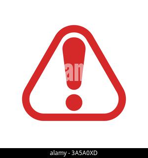 Icona di avvertenza triangolare rossa con punto esclamativo centrato per gli avvisi Illustrazione Vettoriale