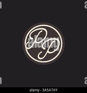 Logo monogramma in PP con lettera iniziale e grafica vettoriale delle idee di design della linea circolare semplice e creativa Illustrazione Vettoriale