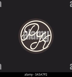 Logo monogramma PK con lettera iniziale con grafica vettoriale semplice e creativa delle idee per il design della linea circolare Illustrazione Vettoriale