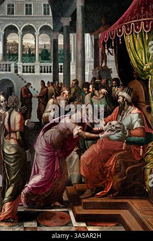 La Justice d'Othon - Justice of Otho di Luca PENNI 1500 -1556 Italia Louvre italiano Francia fine Art Museum Parigi. (L'imperatore Ottone III e un aborto giudiziario. La storia ruota intorno a una falsa accusa contro un conteggio, la sua esecuzione illecita e la successiva rivendicazione della sua innocenza attraverso un processo a fuoco ) Foto Stock