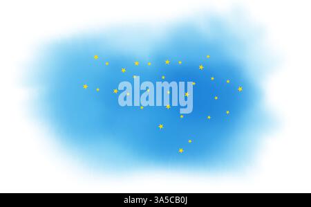 Stelle sulla nuvola blu splash. Design dello sfondo in acquerello per intestazione, brochure, poster, scheda, copertina o banner Web. Foto Stock