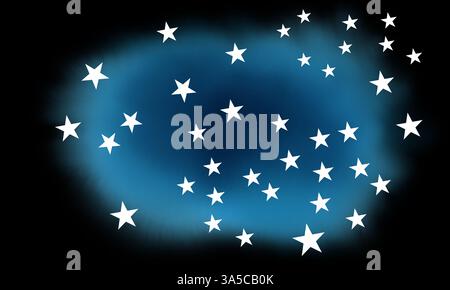 Notte stellata con stelle su nuvola blu e sfondo nero. Design per intestazione, brochure, poster, scheda, copertina o banner Web Foto Stock