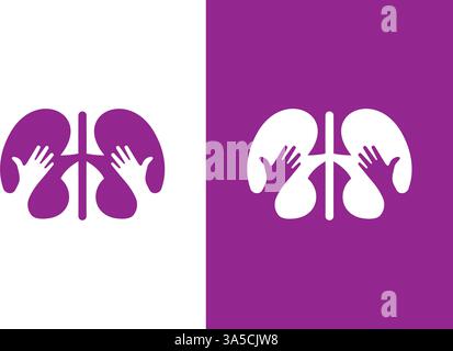 Combinazione del logo reni e mani. Modello esclusivo per organo e logotipo. Illustrazione Vettoriale