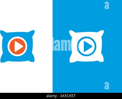Combinazione di logo cuscino e pulsante Play. Aggiungere il cuscino e registrare il modello di design del logotipo. Illustrazione Vettoriale