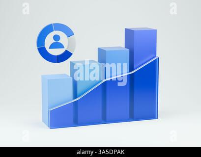 Icona 3D di grafici di dati e grafici analitici che rappresentano concetti di analisi dei dati aziendali. Foto Stock