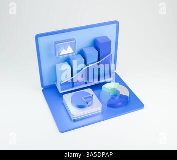 Icona 3D di grafici di dati e grafici analitici che rappresentano concetti di analisi dei dati aziendali. Foto Stock