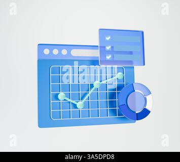 Icona 3D di grafici di dati e grafici analitici che rappresentano concetti di analisi dei dati aziendali. Foto Stock
