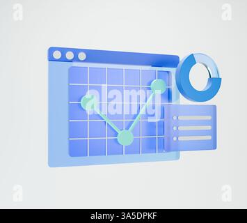 Icona 3D di grafici di dati e grafici analitici che rappresentano concetti di analisi dei dati aziendali. Foto Stock