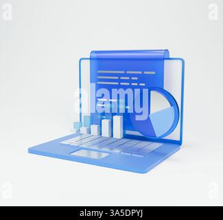 Icona 3D di grafici di dati e grafici analitici che rappresentano concetti di analisi dei dati aziendali. Foto Stock