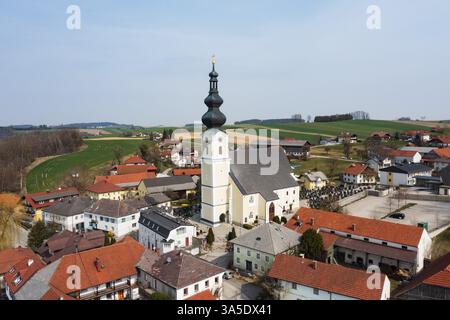 Fotografia di droni, fotografia di luoghi, Waldzell, Innviertel alta Austria, Austria, Europa Foto Stock