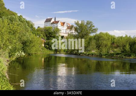 Castle e Zwickauer Mulde, Colditz, Sassonia, Germania, Europa Foto Stock