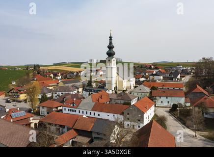 Fotografia di droni, fotografia di luoghi, Waldzell, Innviertel alta Austria, Austria, Europa Foto Stock