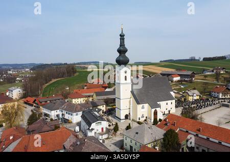 Fotografia di droni, fotografia di luoghi, Waldzell, Innviertel alta Austria, Austria, Europa Foto Stock