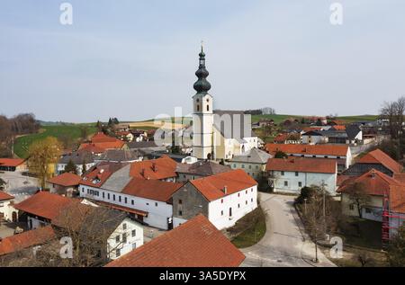 Fotografia di droni, fotografia di luoghi, Waldzell, Innviertel alta Austria, Austria, Europa Foto Stock