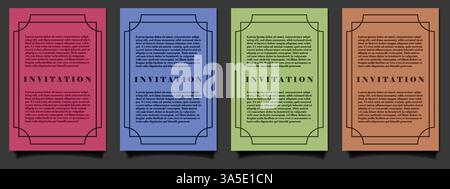 Semplice modello per biglietti d'auguri motivo elegante design vintage con cornice semplice e illustrazione vettoriale Illustrazione Vettoriale