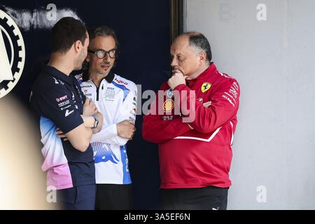 VASSEUR Frederic (fra), Team Principal &amp; General Manager della Scuderia Ferrari, ritratto MEKIES Laurent (fra), Team Principal di Visa Cash App RB F1 Team, Ritratto OAKES Oliver, Alpine F1 Team Principal, Ritratto, durante la Formula 1 Heineken Chinese Grand Prix 2025, 2° round del Campionato del mondo di Formula 1 FIA 2025 dal 21 al 23 marzo 2025 sul circuito Internazionale di Shanghai, in Cina Foto Stock