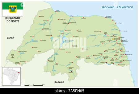 Mappa dello stato brasiliano del rio grande do norte Foto Stock