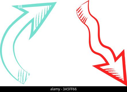 Le frecce verdi e rosse su e giù consentono di visualizzare l'illustrazione vettoriale. Insieme di due elementi di progettazione concetto di successo e fallimento Illustrazione Vettoriale