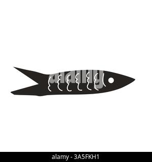 Pesce acciuga. Elemento testurizzato in sardina. Sagome di salmone. Animale sottomarino. Illustrazione del collage di ritaglio disegnato a mano dal vettore isolato su backgroun bianco Illustrazione Vettoriale