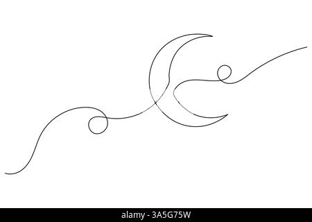 Immagine continua su una linea dell'icona della luna ramadan illustrazione del disegno vettoriale del contorno isolato Illustrazione Vettoriale