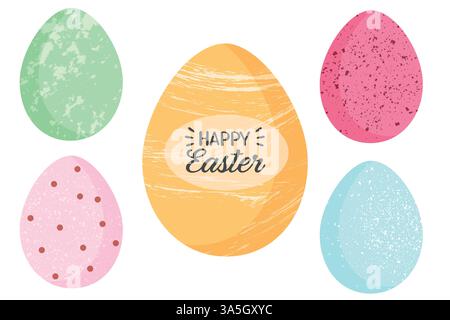 Un set di uova di Pasqua con un felice messaggio di Pasqua Illustrazione Vettoriale