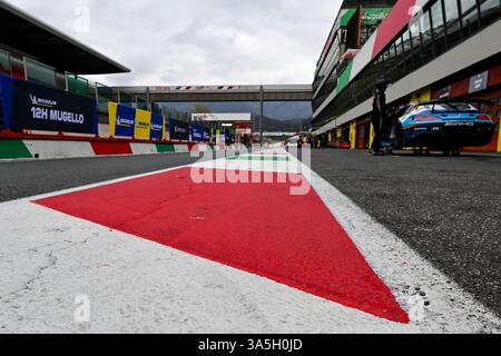Mugello, Italia. 23 marzo 2025. Dettaglio della pitlane del circuito del Mugello durante la 12 ore Michelin del Mugello 2025, gara Endurance nel Mugello, Italia, 22 marzo 2025 Credit: Independent Photo Agency/Alamy Live News Foto Stock