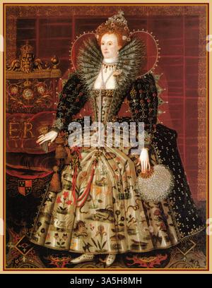 Regina Elisabetta i (1533–1603) il ritratto di "Hardwick Hall" di Elisabetta i d'Inghilterra. Raffigurato persone Elisabetta i d'Inghilterra Data circa 1599. Laboratorio di Nicholas Hilliard (1547–1619) Foto Stock
