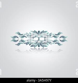 un design decorativo di calligrafia con un fiore su di esso, con sfondo astratto color argento Illustrazione Vettoriale