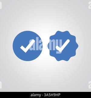 Distintivo blu verificato in diverse forme, sfondo argento Illustrazione Vettoriale