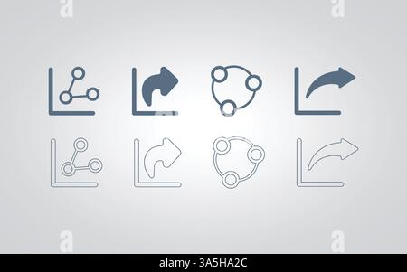 Condividi le icone e firma con la freccia di colore grigio, anche con il contorno con sfondo astratto argentato Illustrazione Vettoriale