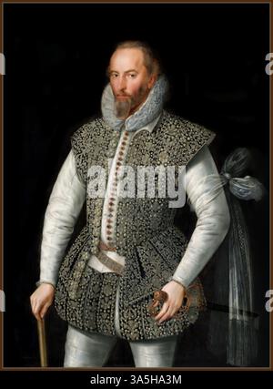 Sir Walter Raleigh ritrattista a olio artista : attribuito a William Segar (1564–1633) Sir Walter Raleigh (1553 – 29 ottobre 1618) è stato uno statista, soldato, scrittore ed esploratore inglese. Una delle figure più importanti dell'epoca elisabettiana, giocò un ruolo di primo piano nella colonizzazione inglese del Nord America, represse la ribellione in Irlanda, aiutò a difendere l'Inghilterra contro l'Armada spagnola e ricoprì posizioni politiche sotto Elisabetta I. eseguito alla Torre di Londra Ritratto di Sir Walter Raleigh Date 1598 olio medio su tela Foto Stock