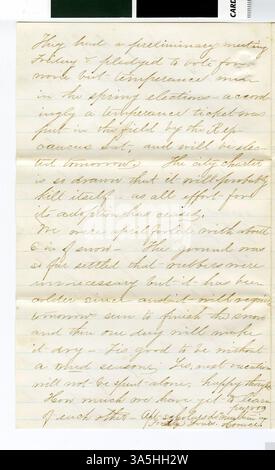 Questa lettera del professor Horace Goodhue alla sua fidanzata, scritta il 5 aprile 1869, descrive le sue esperienze a Northfield e il suo ruolo al Carleton College. Foto Stock